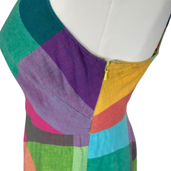 Liz Claiborne Womens Rainbow Patchwork Linen Blend Midi Dress Multi Color Size 6 - Picture 4 of 11